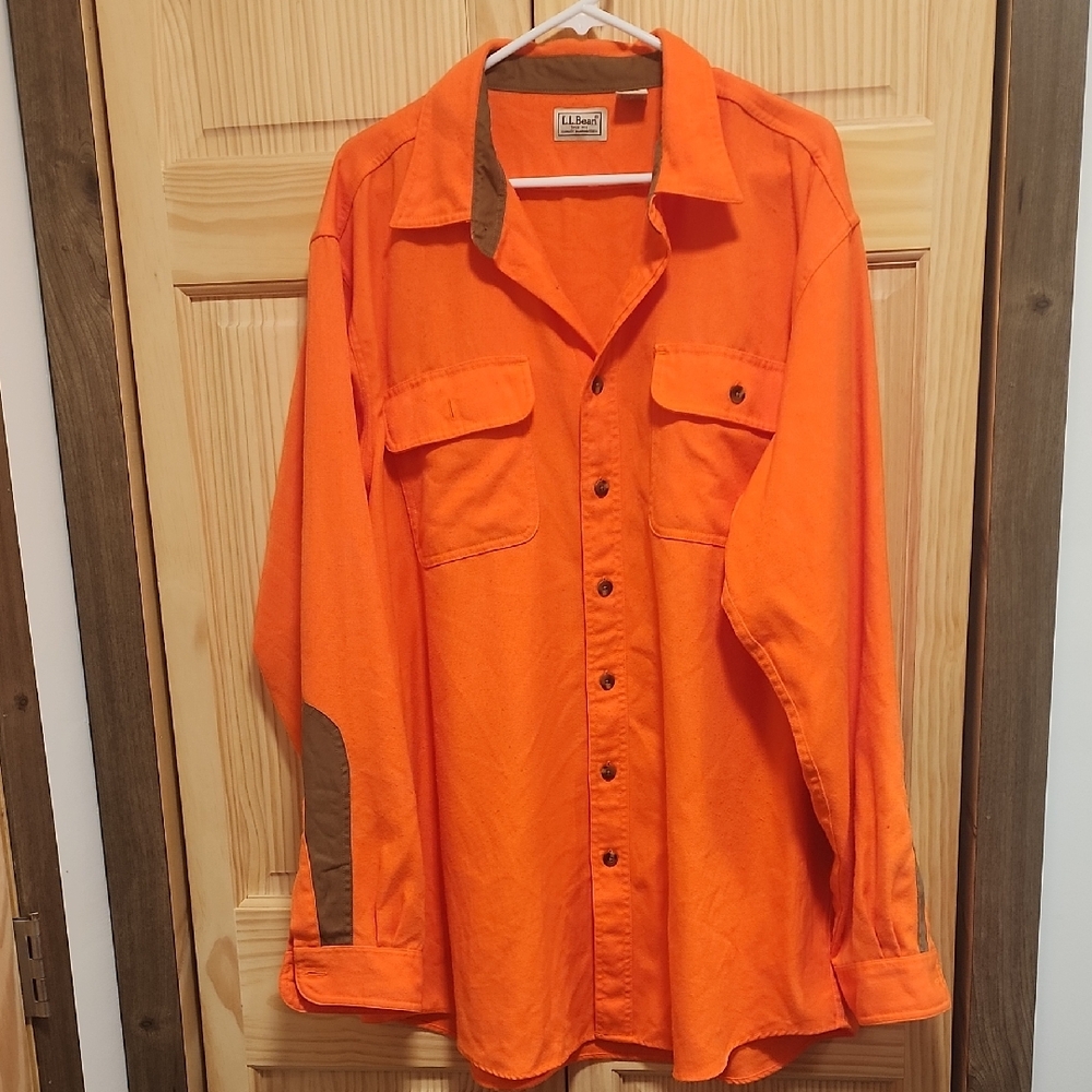 L.L. Bean Vibrant Orange Shirt with Brown Details